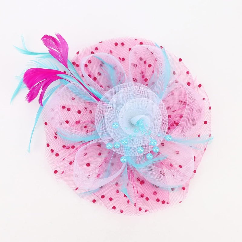 DRESHOW Fascinators Hat Flower Mesh Ribbons Feathers on a Headband and a Clip Tea Party Headwear for Girls and Women - Image 2